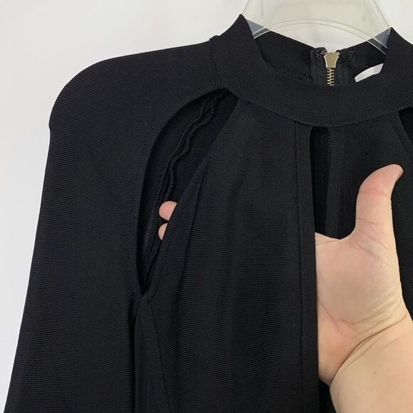 Miss Circle Cut Out Dress M Black Midi BodyCon Exposed Zipper Sexy Long Sleeve - Picture 4 of 8